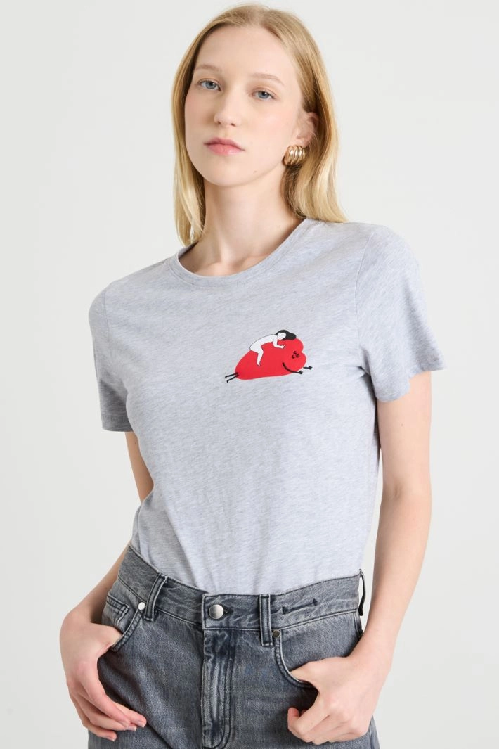 T-shirt with print and embroidery - GREY