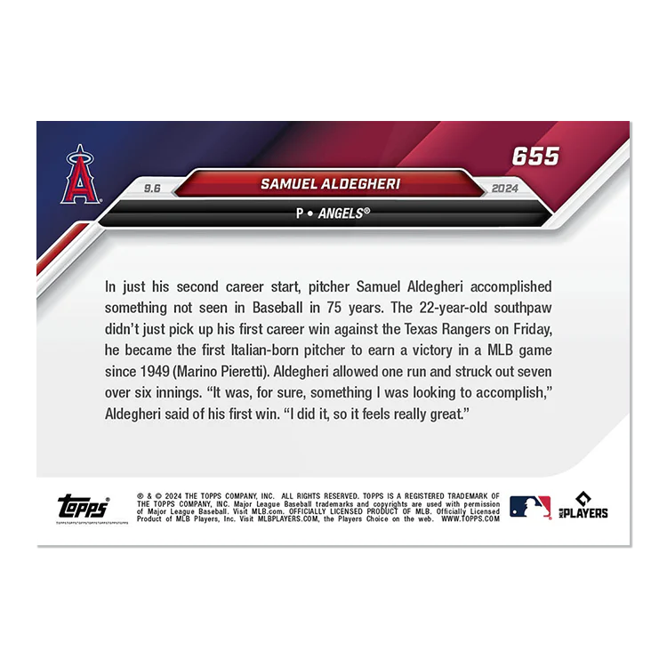 Samuel Aldegheri - 2024 MLB TOPPS NOW® Card 655