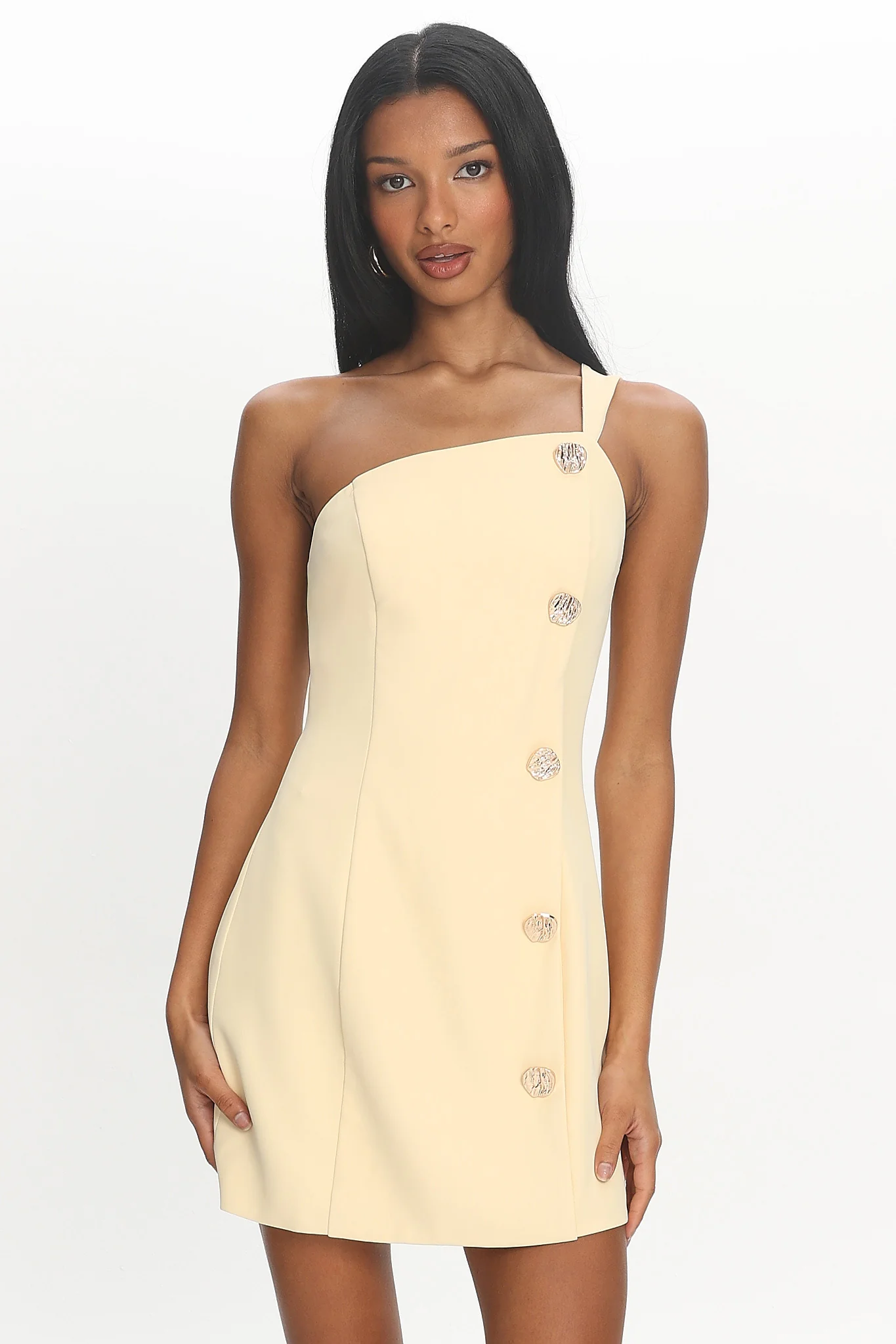 Gala Nights Button Mini Dress Yellow