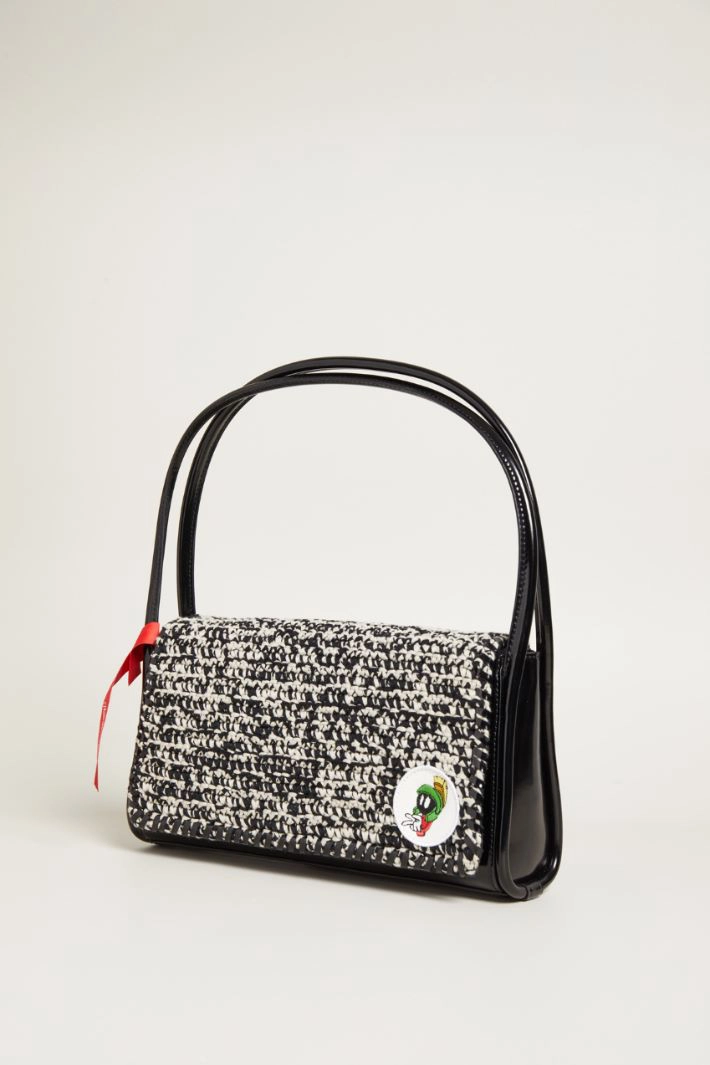 Bag with crochet flap - BLACK WHITE