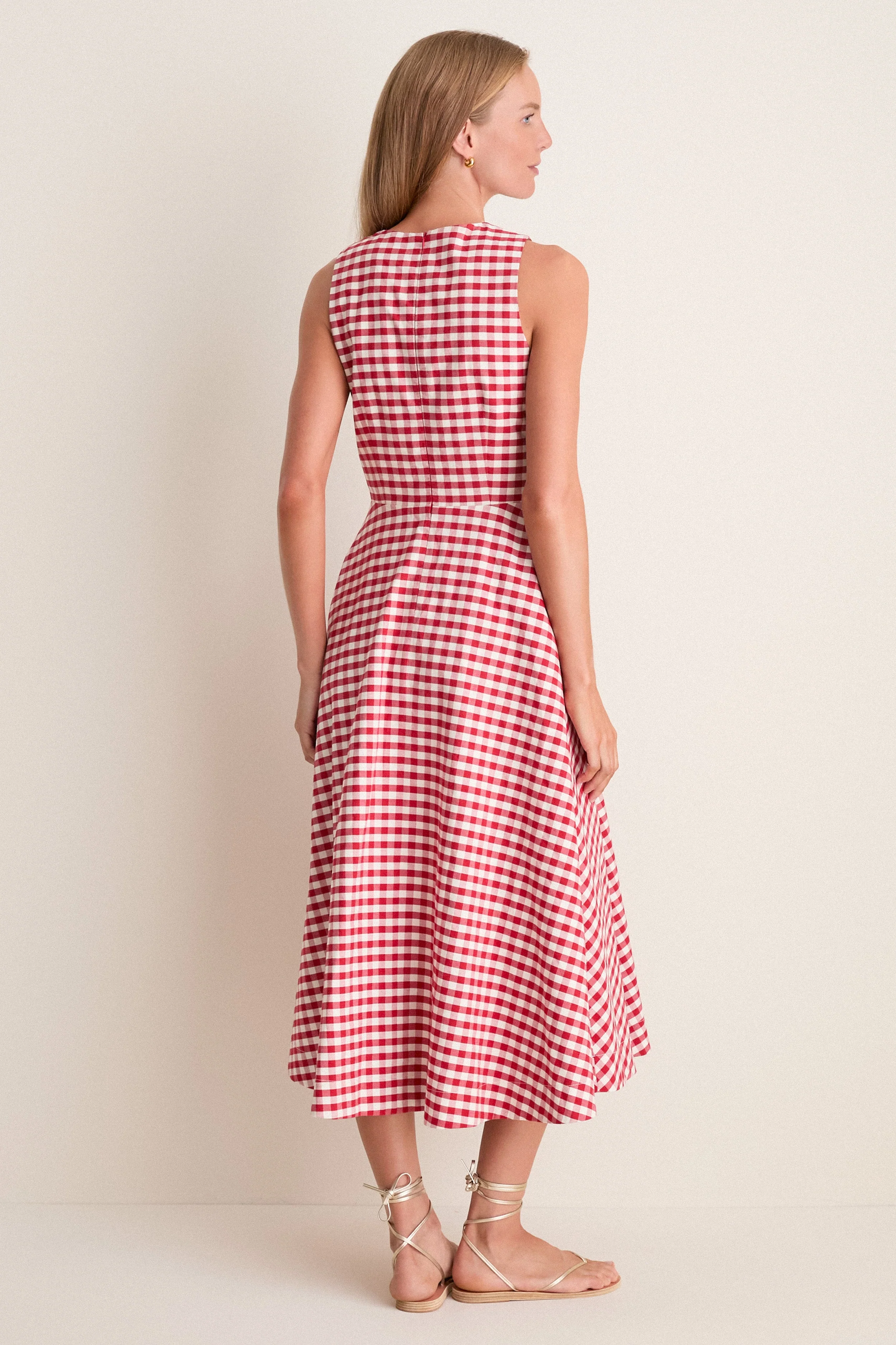 Apple Red Gingham Stella Midi Dress