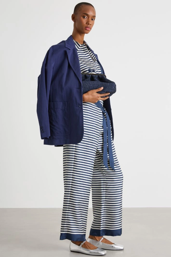 Belted printed twill trousers - BLUE WHITE