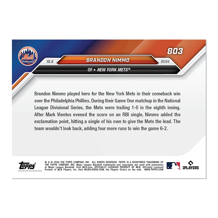 Brandon Nimmo - 2024 MLB Topps NOW® Card 803