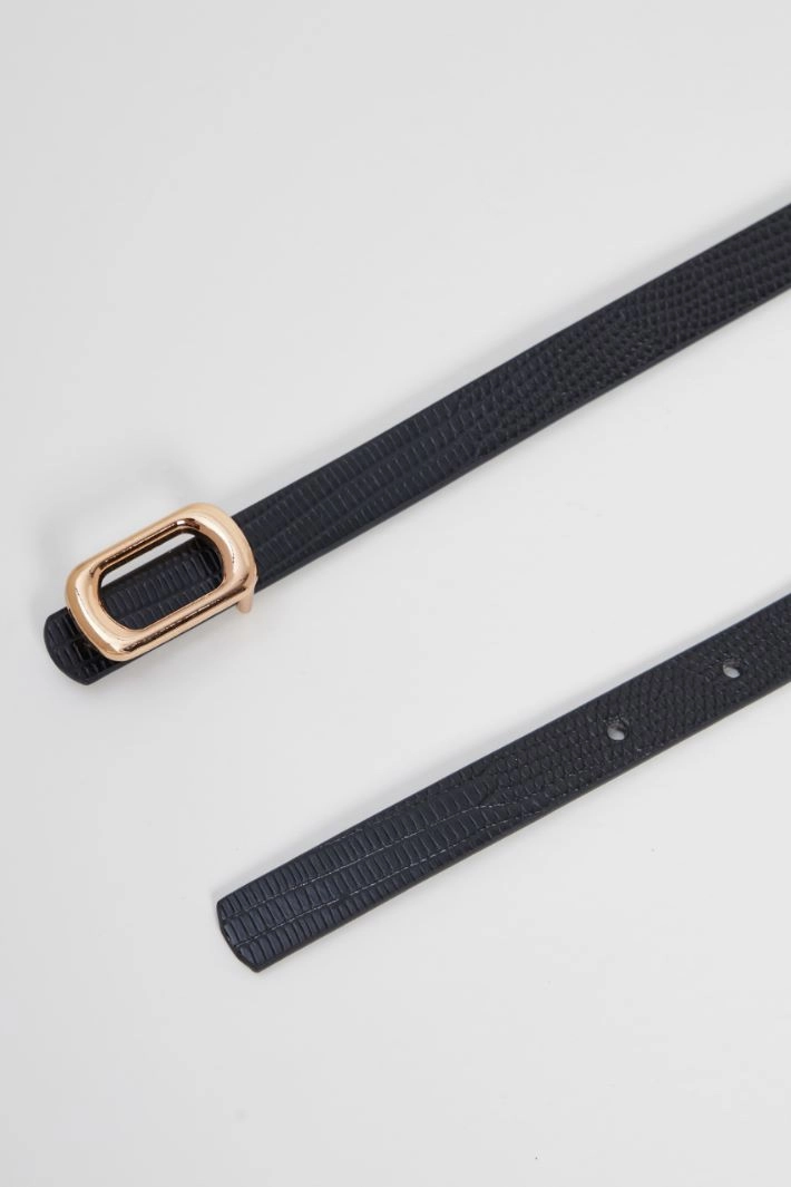 Thin crocodile print belt - BLACK
