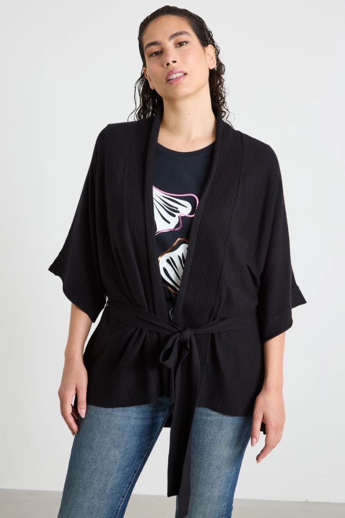 Viscose yarn cardigan - BLACK