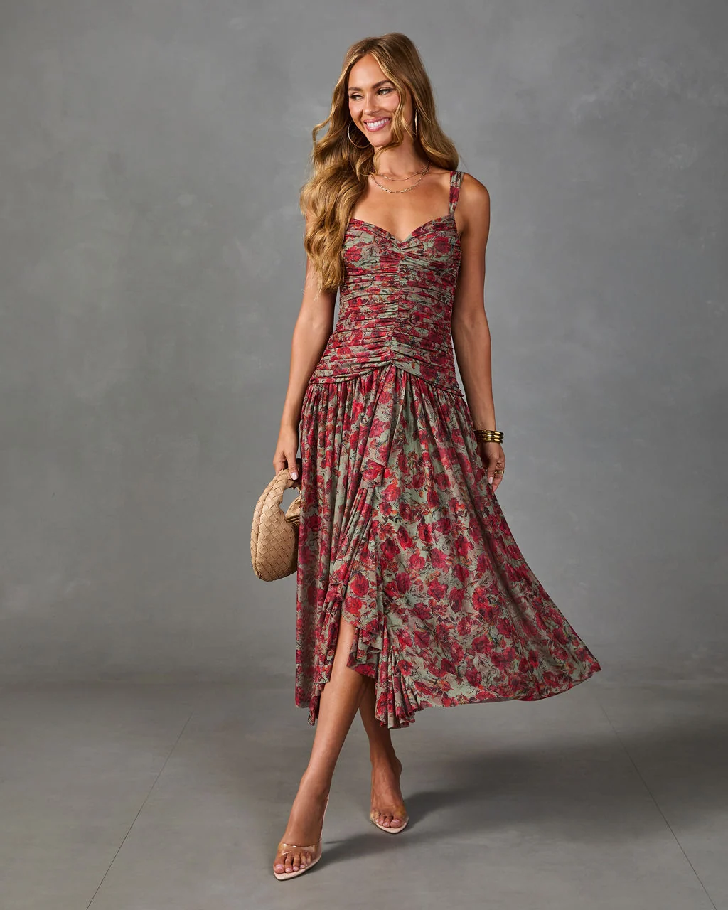 Orchard Lane Floral Mesh Midi Dress