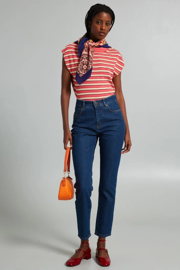 Viscose canvas foulard - BLUE PINK BROWN