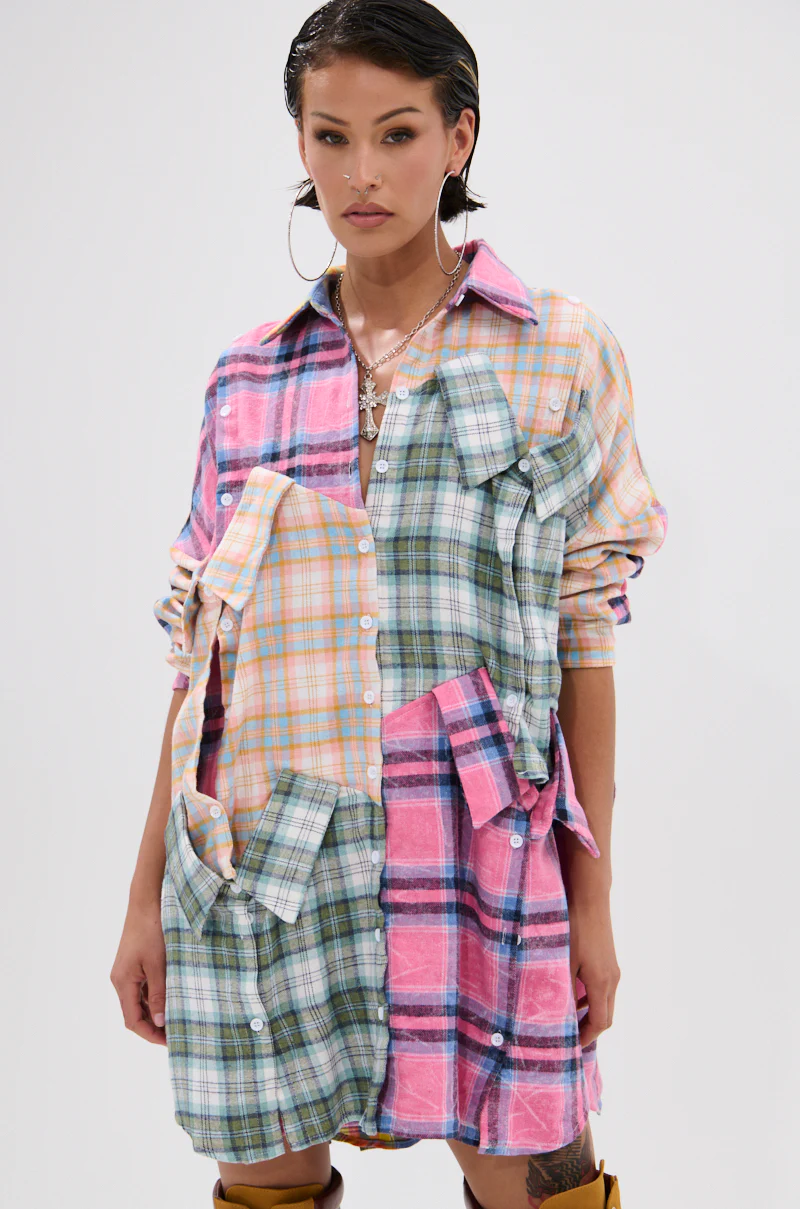 Wild Child Plaid Shirt Dress