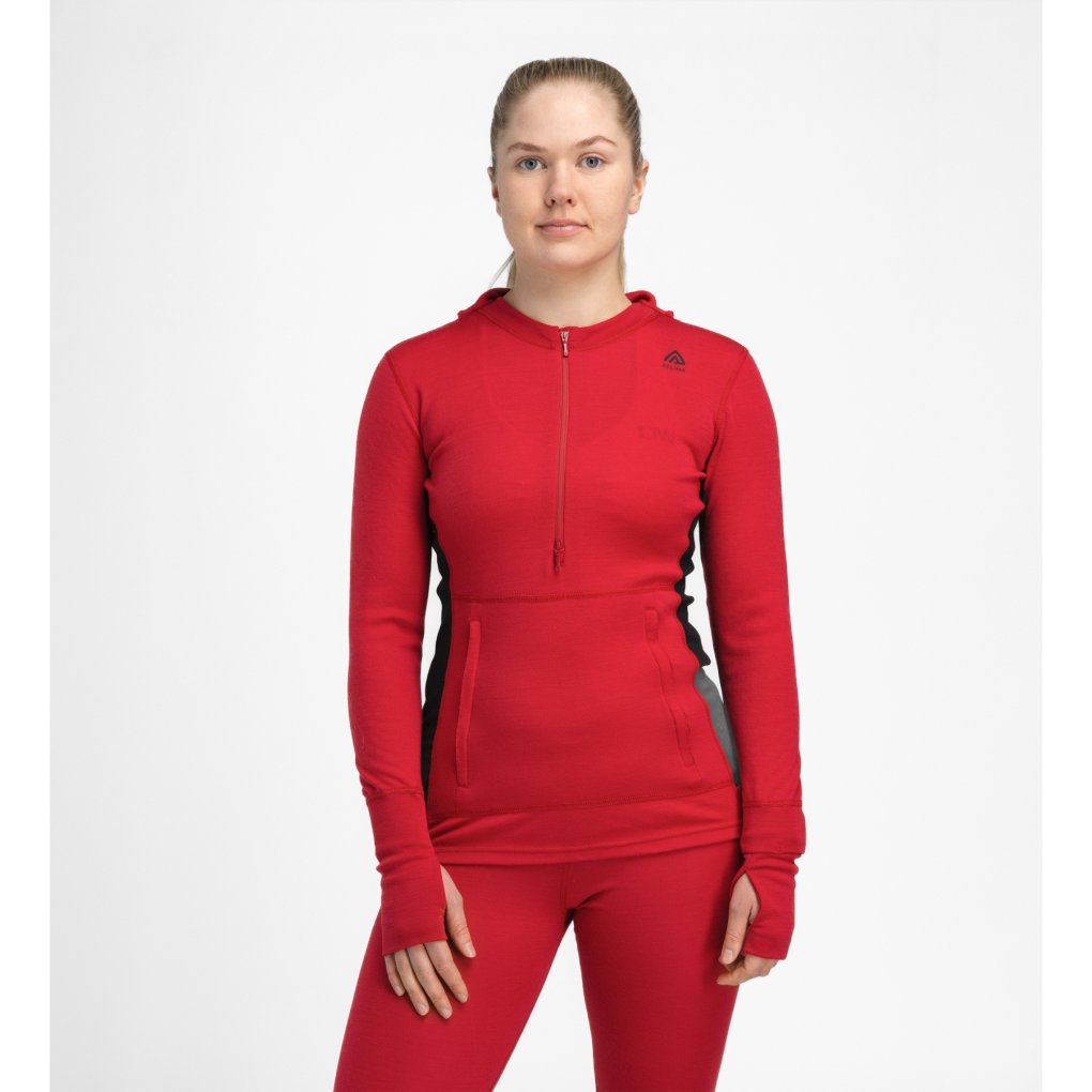 Aclima WarmWool Hoodsweater w/zip Women - jester red/jet black