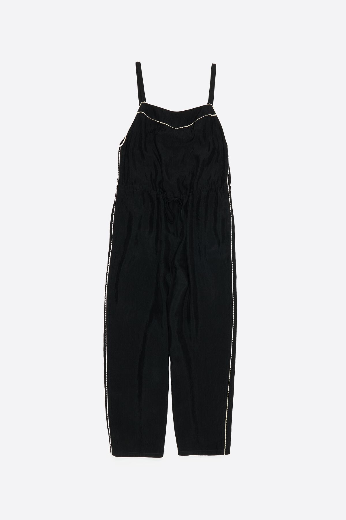 Black fluid jumpsuit with adjustable waist