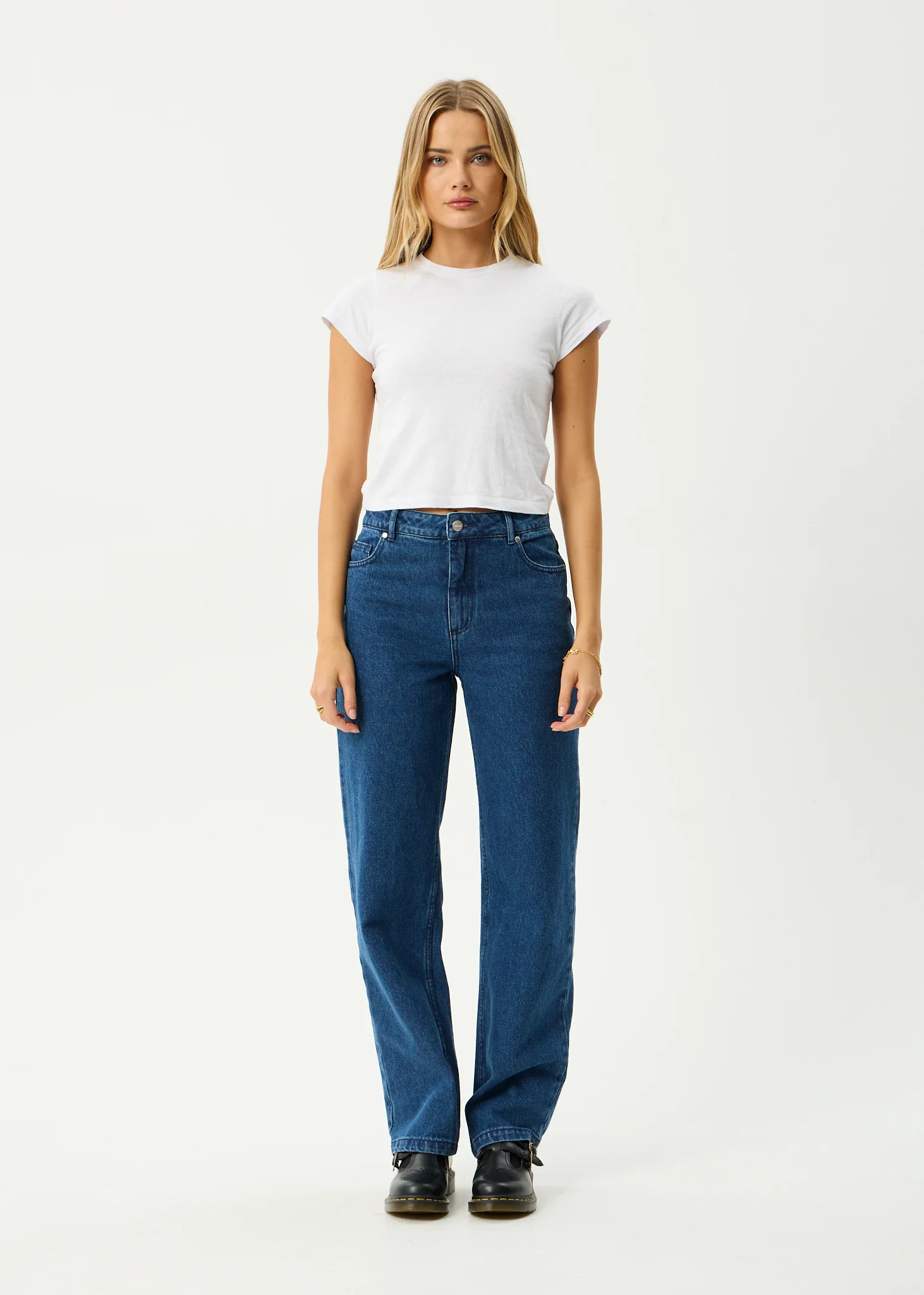 AFENDS Womens Leila - Straight Leg Jean - Authentic Blue