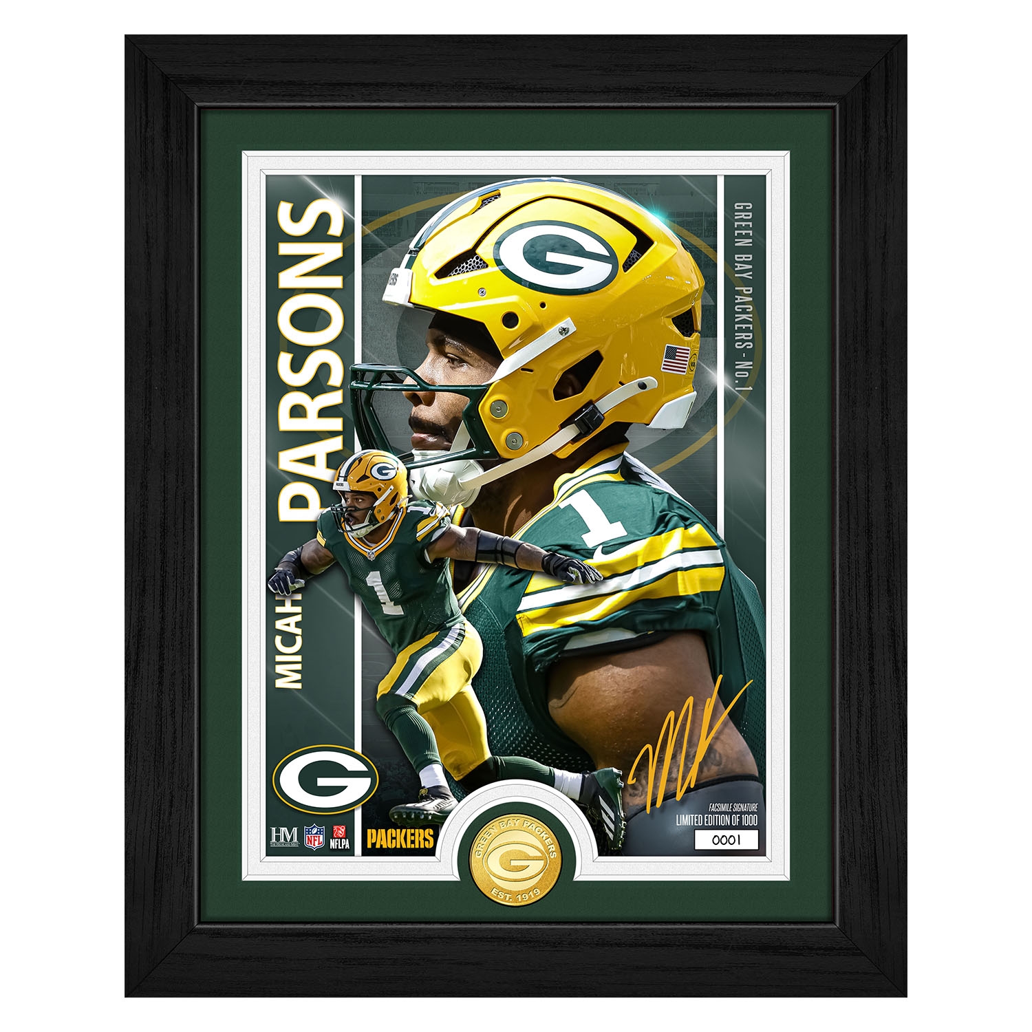 Micah Parsons Green Bay Packers Artist Proof Bronze Coin NFL Photo Frame