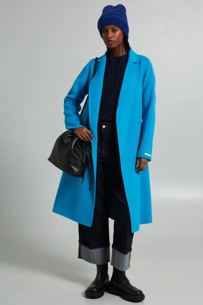 Long belted coat - TURQUOISE