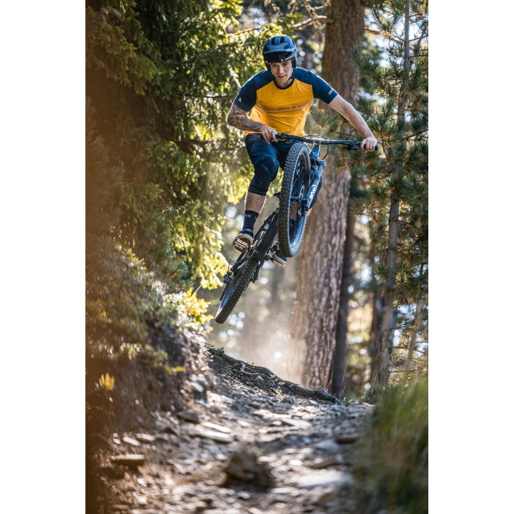 Zimtstern TrailFlowz Short Sleeve MTB-Shirt Men - Burnt Yellow/French Navy