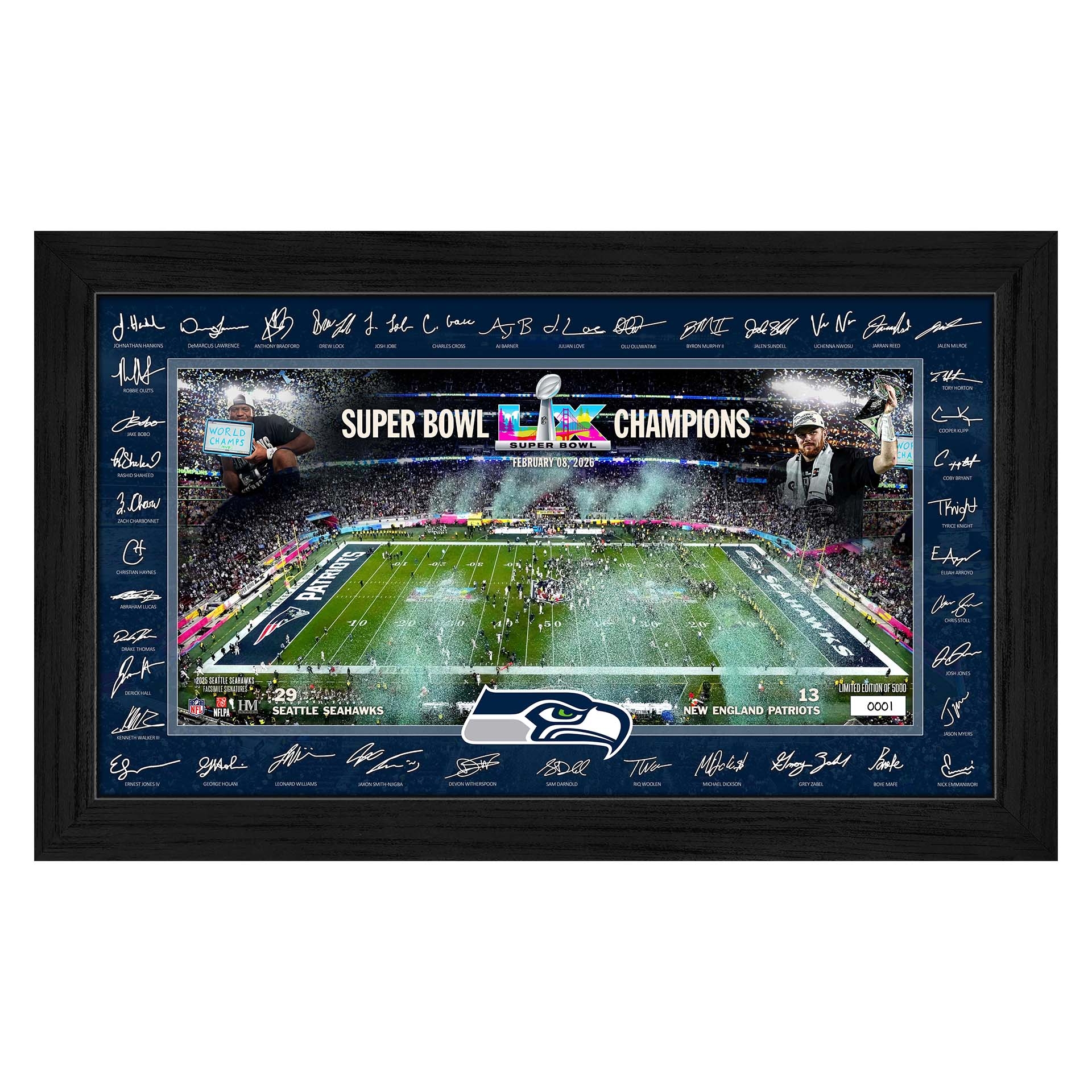 Seattle Seahawks Super Bowl LX Champions Signature Celebration NFL Frame