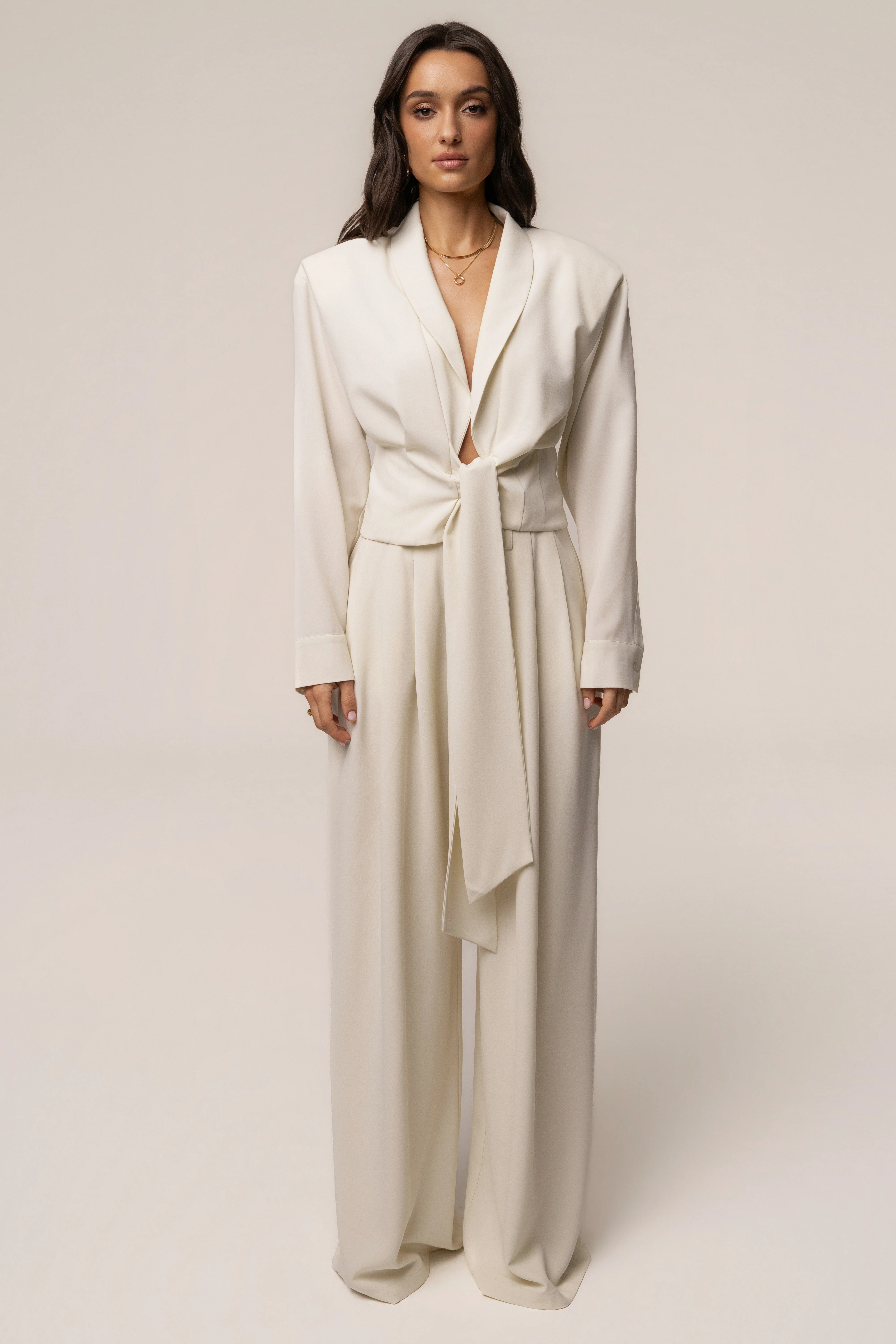 Cream Estate Pleated Trouser