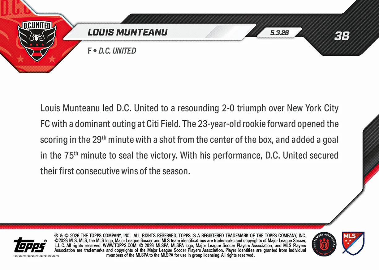 Louis Munteanu - 2026 MLS Topps NOW® - Card 38 - PR: 491