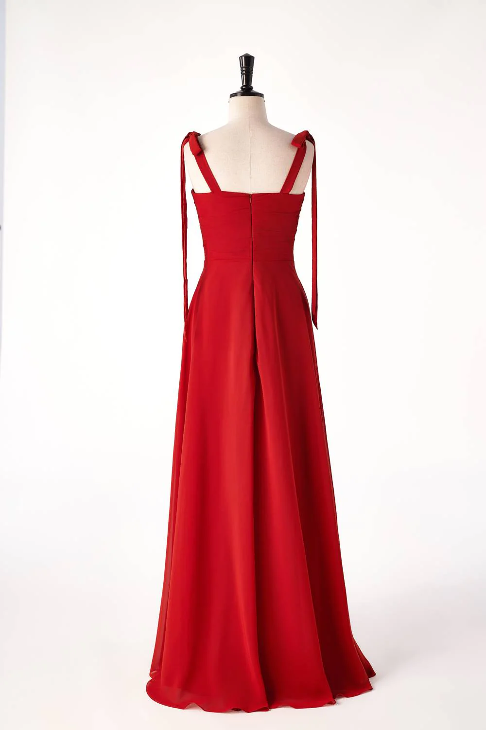 Rust Red Chiffon Long Bridesmaid Dress with Tie Shoulders