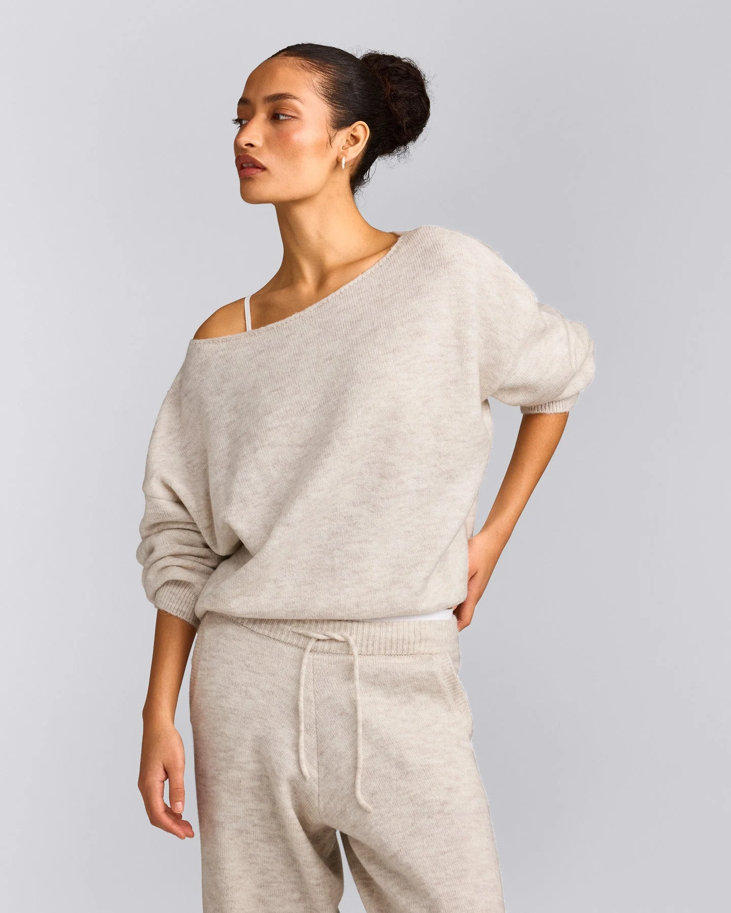 Oversized Knit Off-The-Shoulder Sweater | Oat Marl