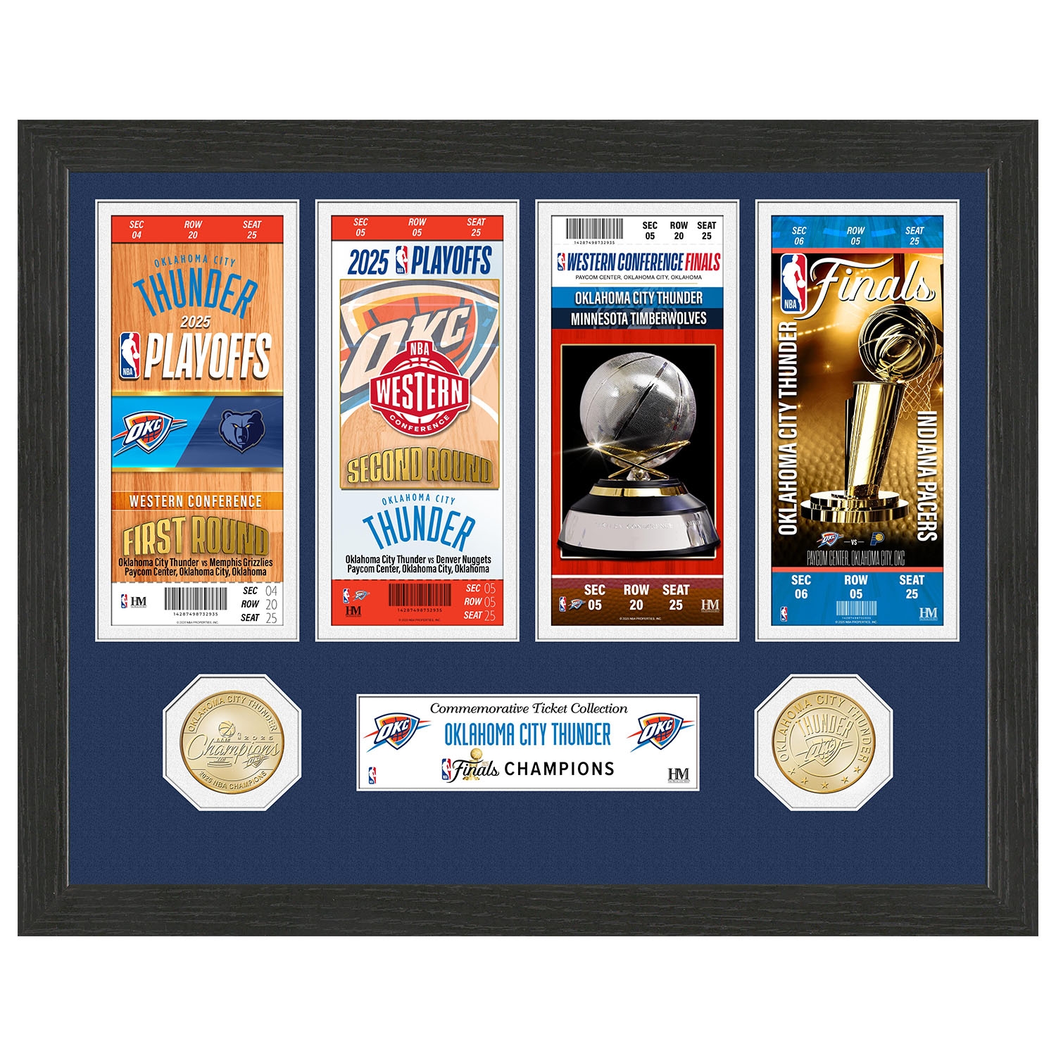 Oklahoma City Thunder 2025 Road to the NBA Finals Tickets Bronze Coins Framed Photo