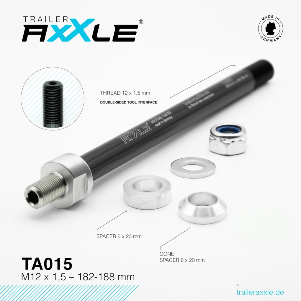 Radoxx Components Trailer AxXle Thru Axle - 12x148mm - M12x1.5 | 182-188mm | TA015