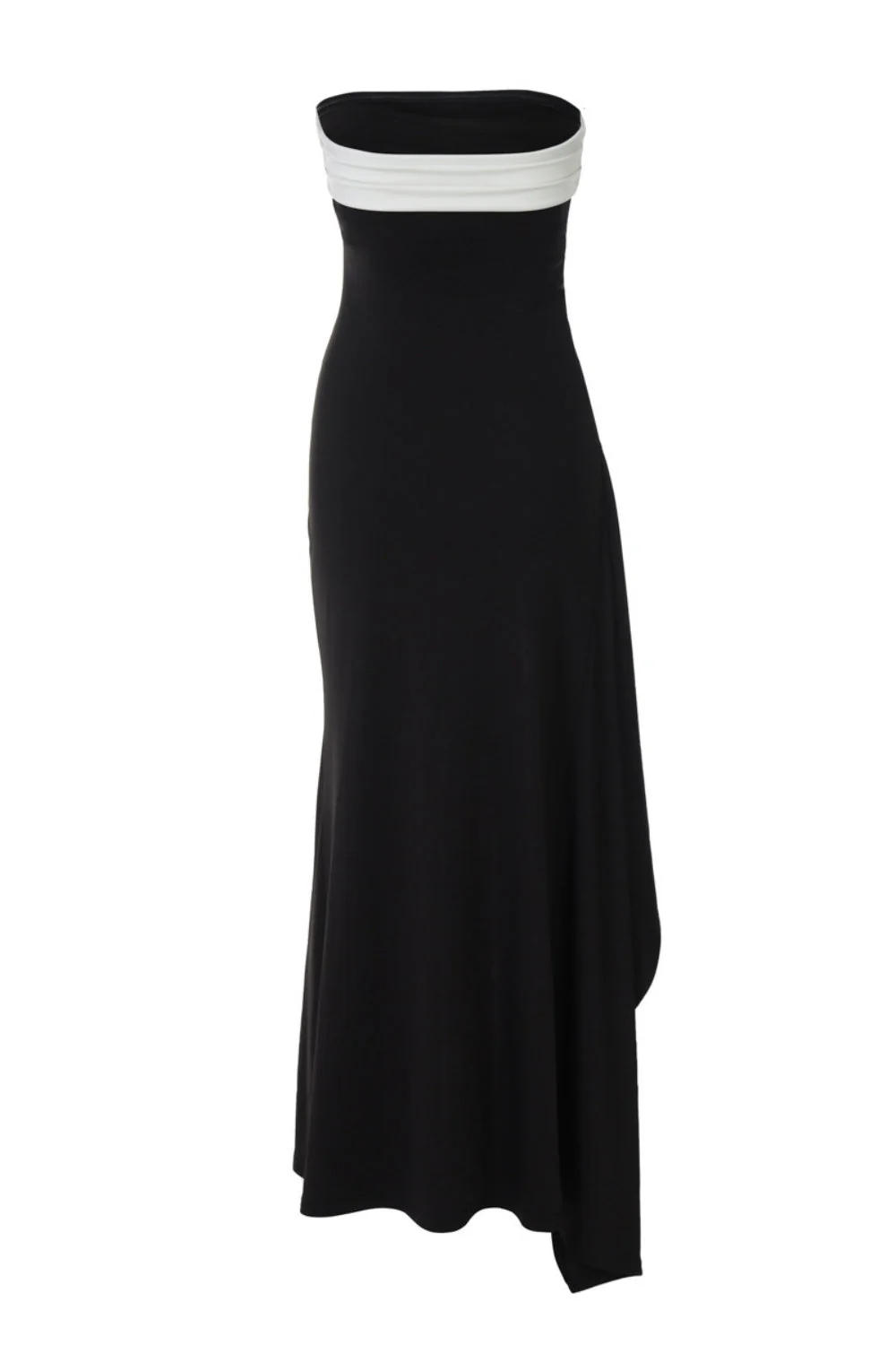 Strapless Black Ruched Frill Long Party Dress