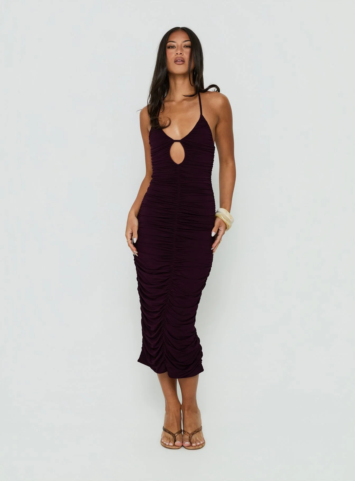 Gracie Halter Neck Midi Dress Plum