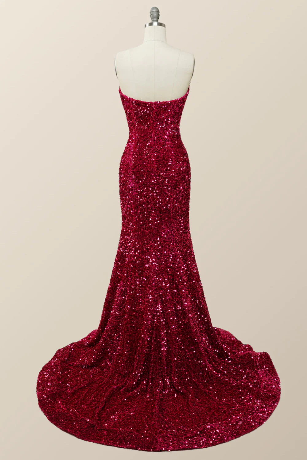 Fuchsia Sequin Strapless Mermaid Long Formal Dress