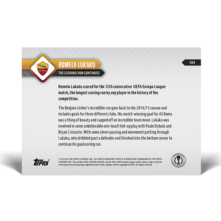 Topps UK - Romelu Lukaku - The scoring run continues - UEL TOPPS NOW® Card #4