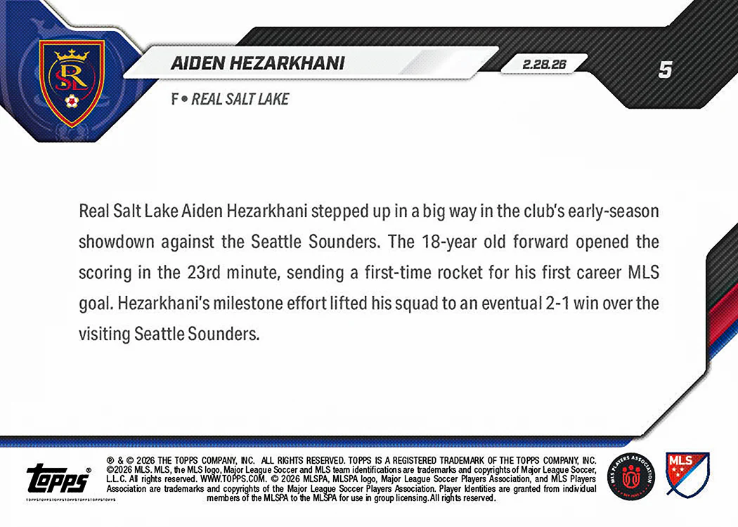 Aiden Hezarkhani - 2026 MLS Topps NOW® - Card 5 - PR: 361