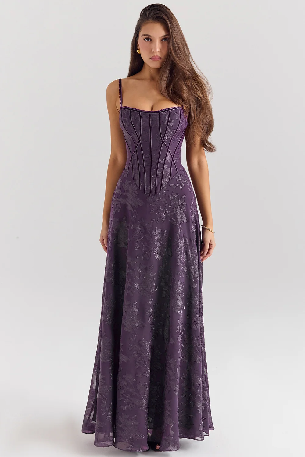 grape lurex chiffon maxi dress