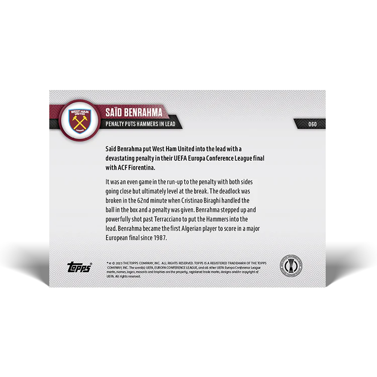 Topps UK - Penalty puts Hammers in lead - ECL TOPPS NOW® Card #60