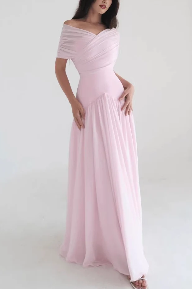 Pink Soft Elegant Cross Maxi Dress