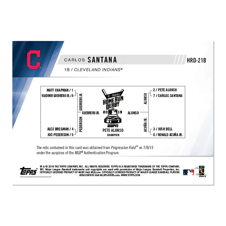 Sock Relic # to 25 - Carlos Santana - MLB TOPPS NOW® Card HRD21B