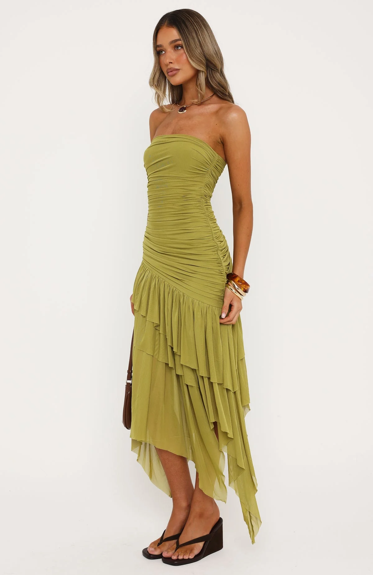 Venetian Dreams Strapless Midi Dress Matcha