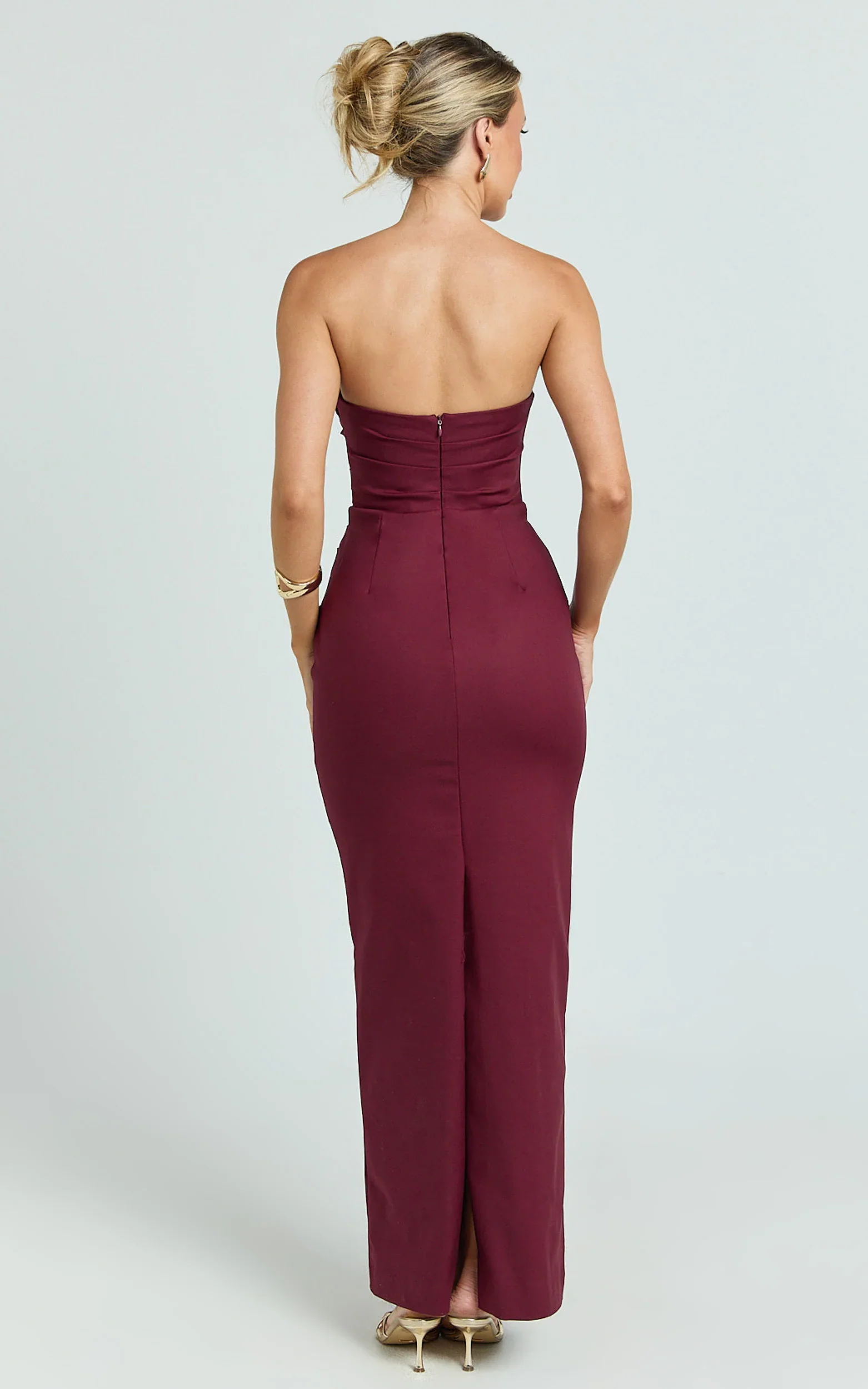 Jamie Maxi Dress - Strapless Ruched Fitted Column Dress in Wine