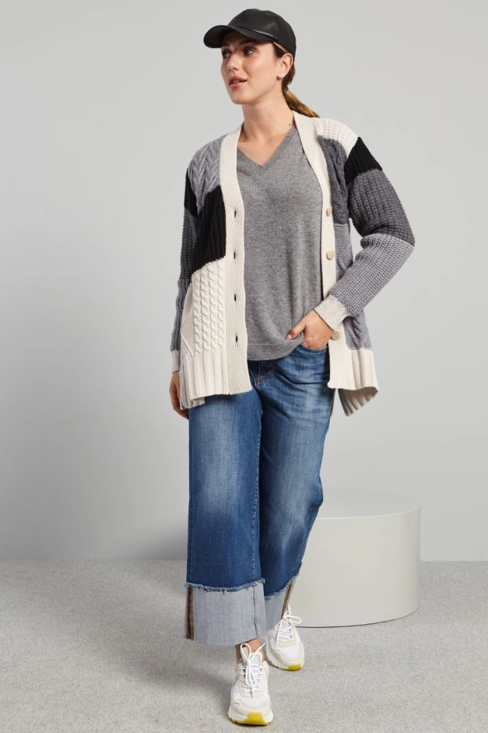 Textured knit cardigan - GREY ECRU BLACK
