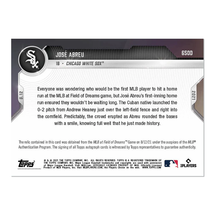 On-Card Auto Base Relic # to 5 - José Abreu - 2021 MLB TOPPS NOW® Card 650D