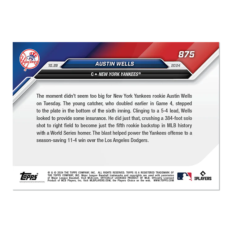 Austin Wells - 2024 MLB Topps NOW® Card 875