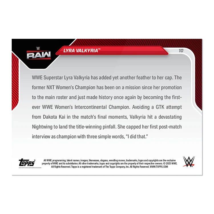 Lyra Valkyria - 2025 WWE Topps NOW® Card 10