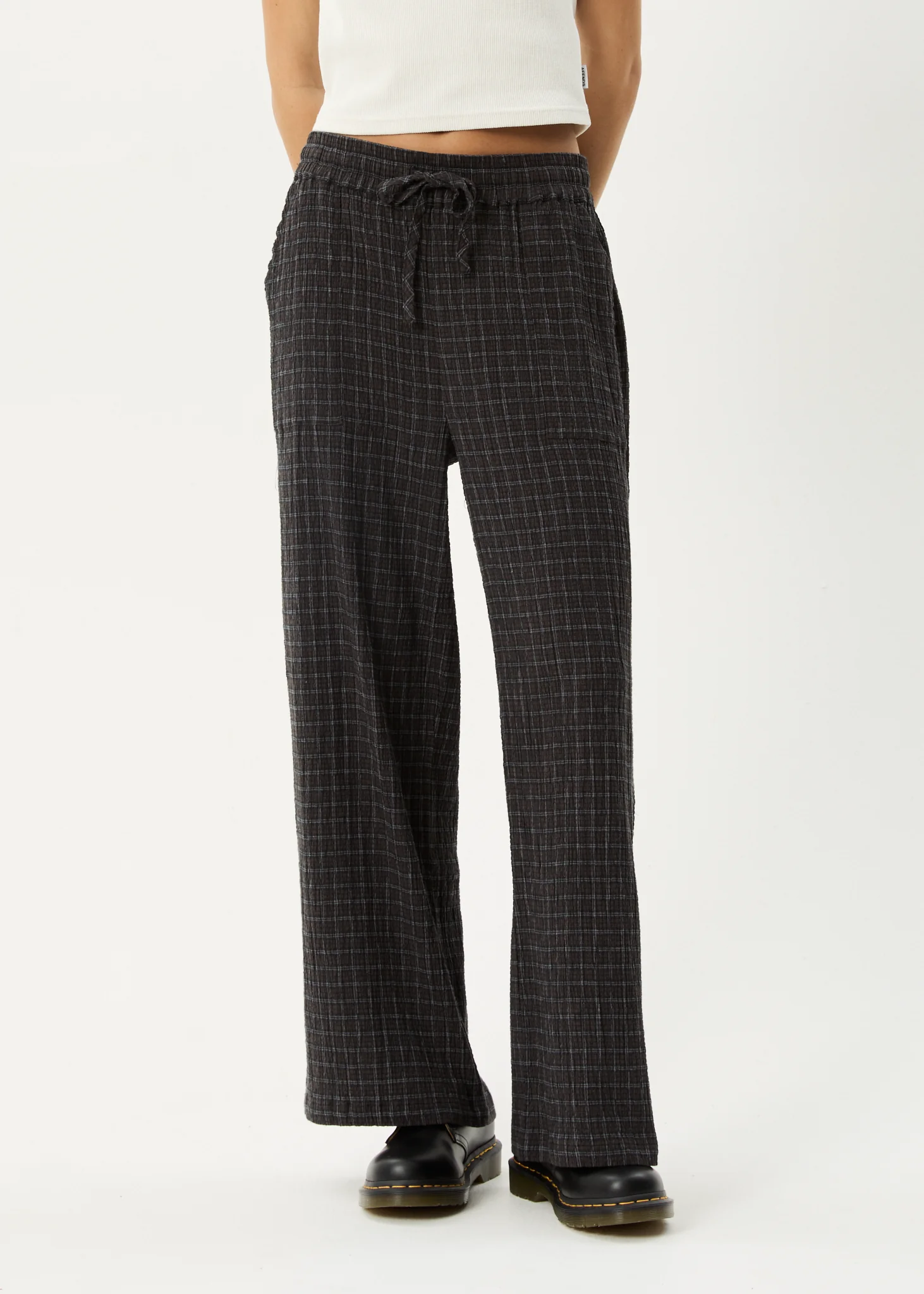 AFENDS Womens Dusk - Seersucker Check Pant - Black Check