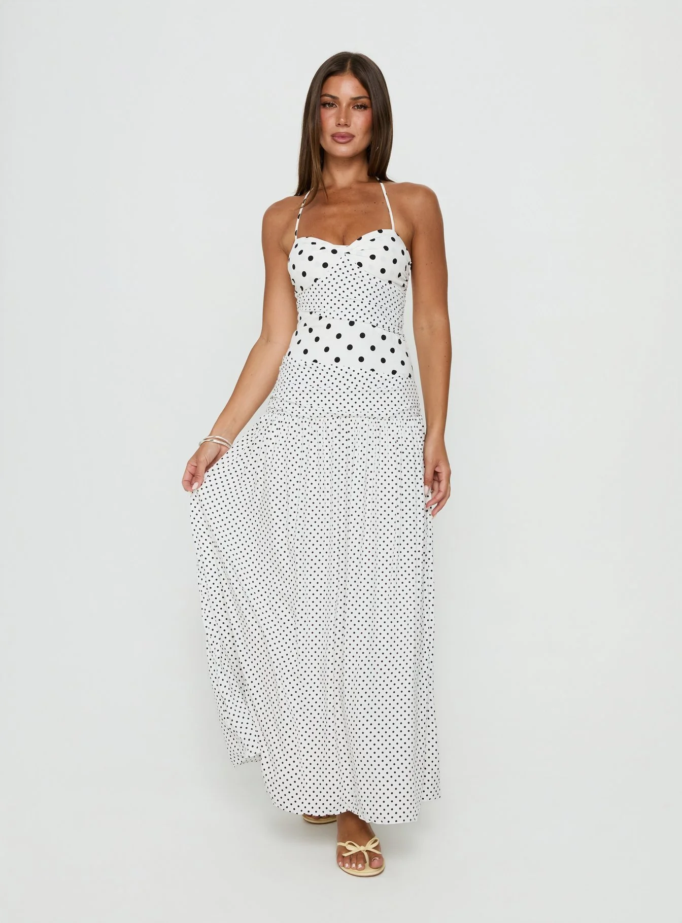 Marguerite Halter Maxi Dress White Polka Petite
