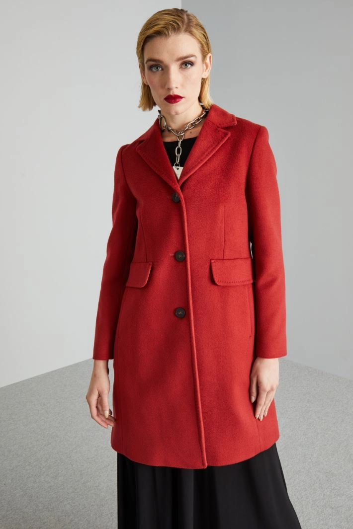 Wool broadcloth coat - BRICK
