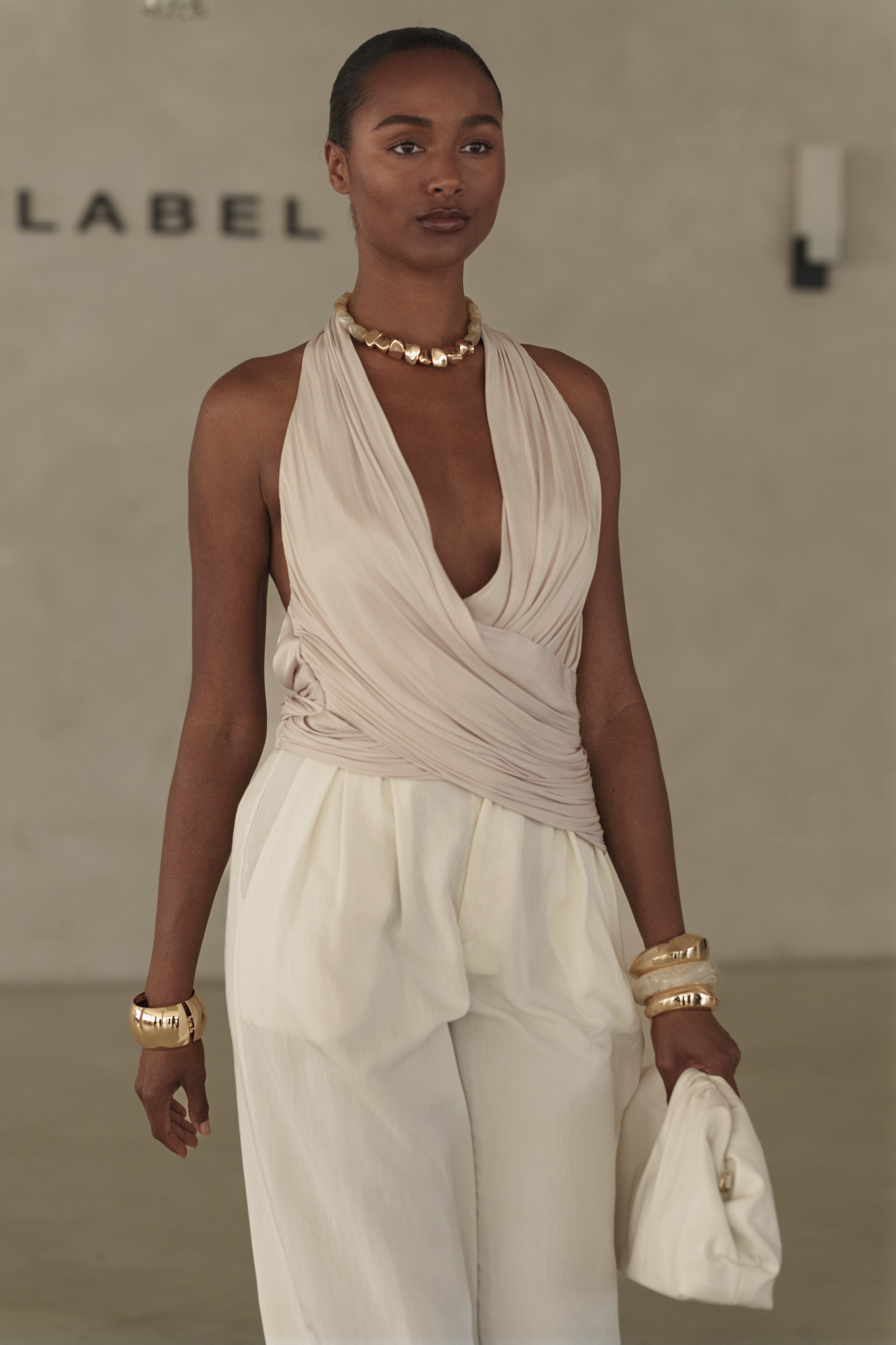 Beige Villa Draped Halter Top