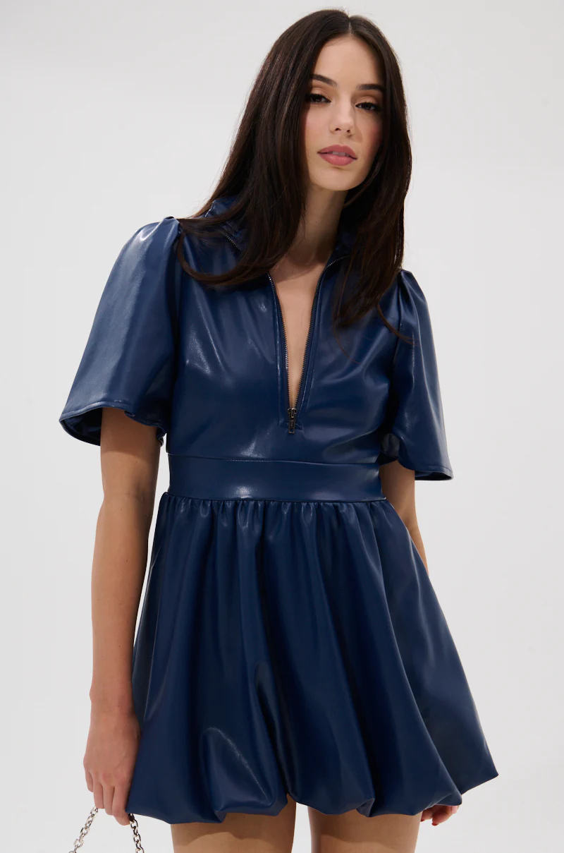 Lala Love You Pu Mini Dress In Navy