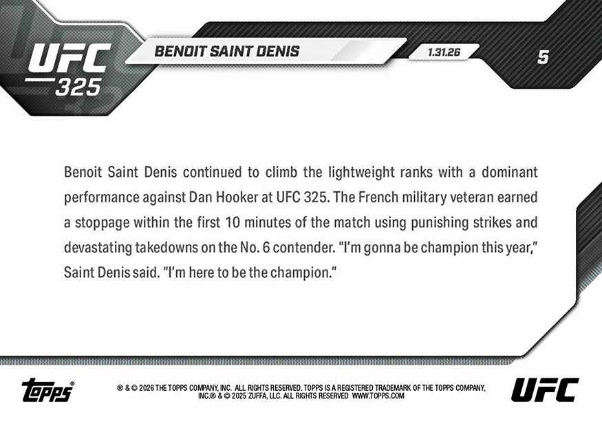 Benoit Saint Denis - 2026 UFC Topps NOW® - Card 5 - PR: 544