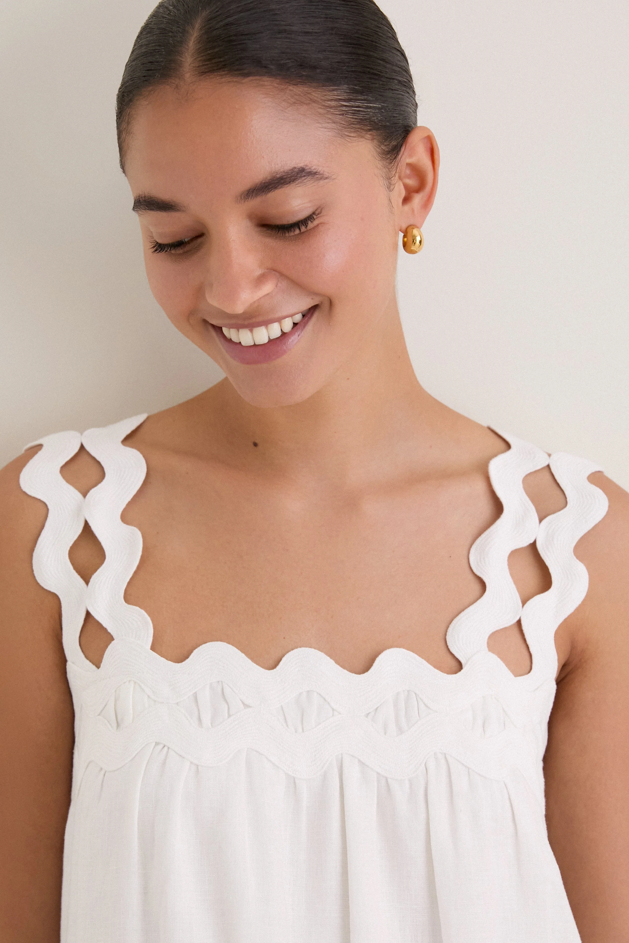 White Ric Rac Linen Ellis Mini Dress