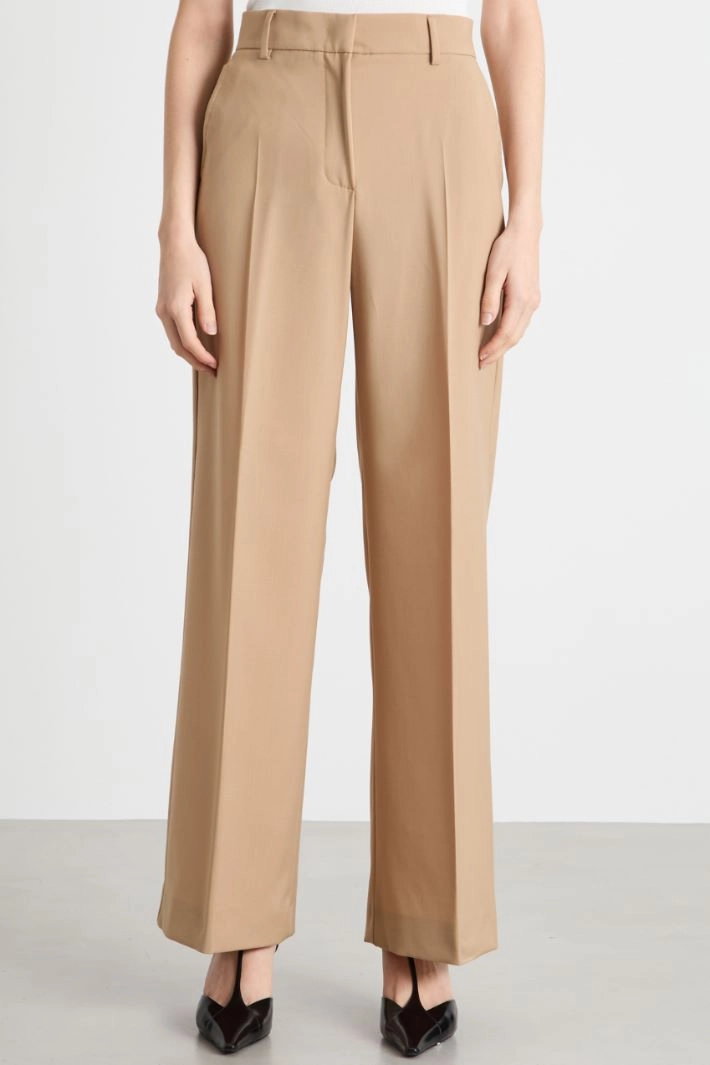 Wide-leg wool canvas trousers - CAMEL