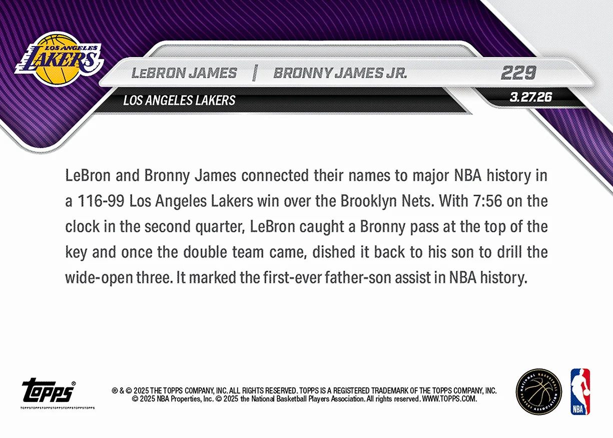 LeBron James/Bronny James Jr. - 2025-26 NBA Topps NOW® - Card 229 - PR: 6456