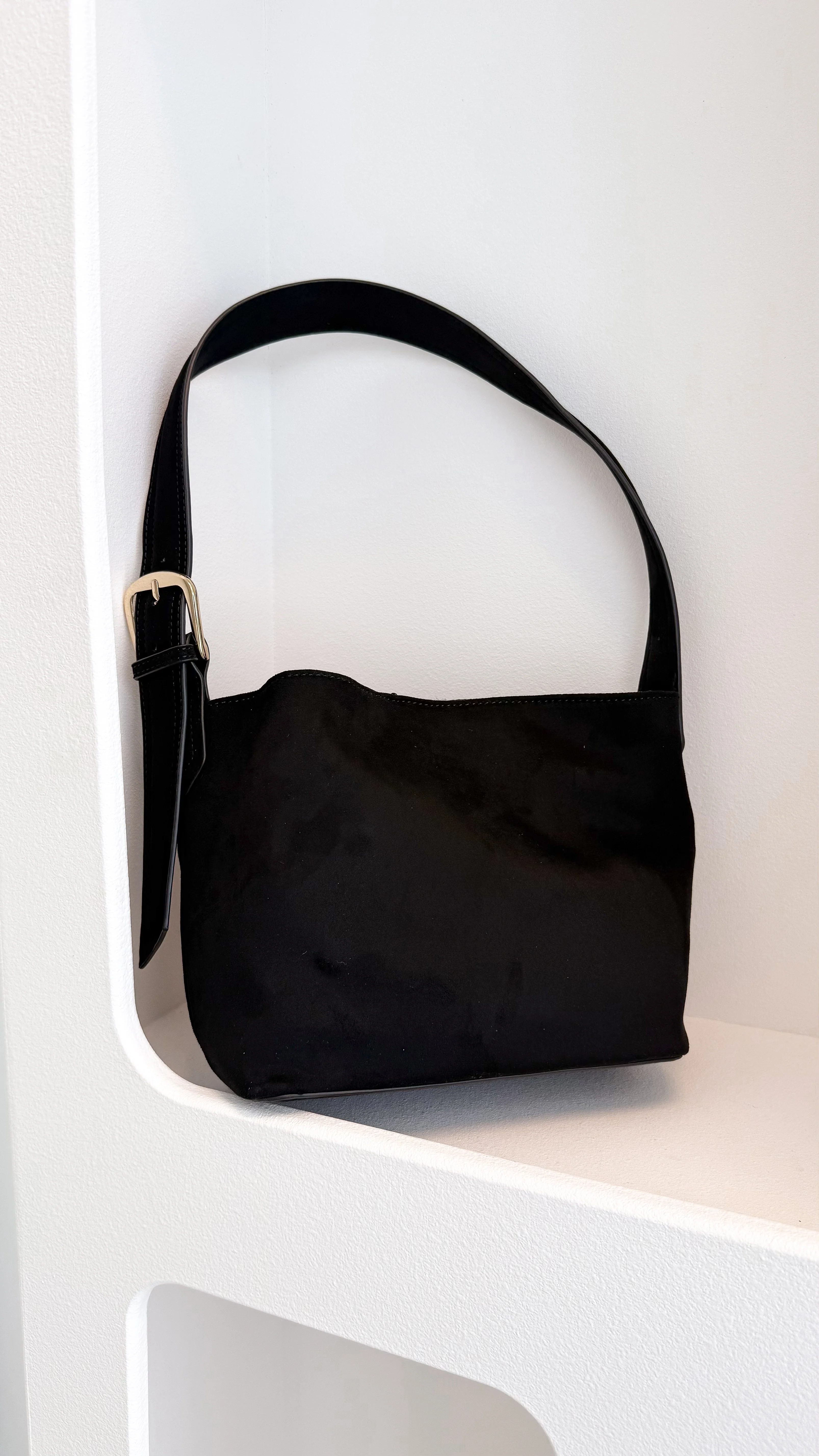 Freya Shoulder Bag - Black Suede